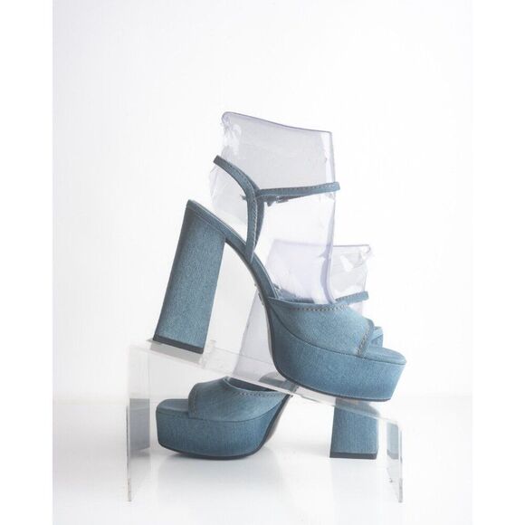Zara Womens Denim Platform Sandals Heels EU 37 US 6.5 Blue Buckle 1811/210 NWOT - Picture 2 of 8